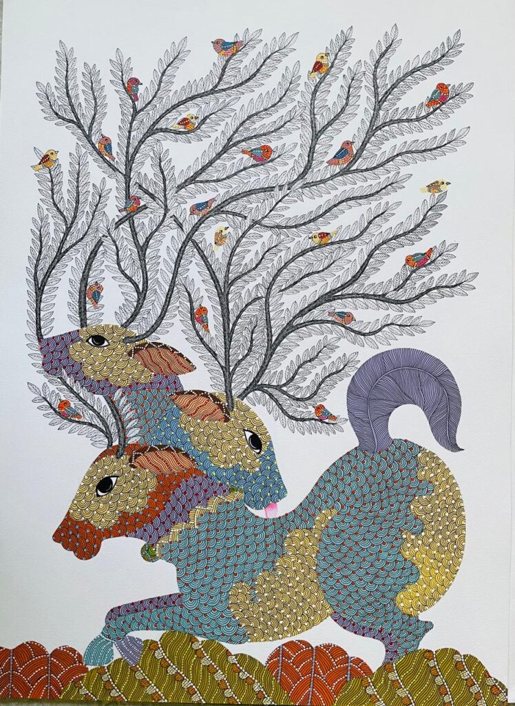 gond art by acrylic on paper,